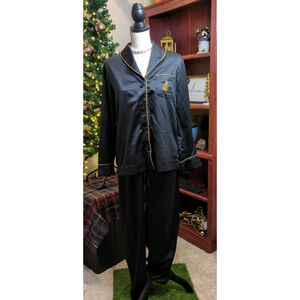 Lauren Ralph Lauren Satin Like Pajama Set Women's Black&Gold Crown Logo Sz M